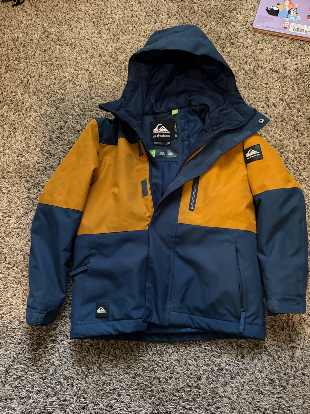 Quiksilver Kids Navy and Mustard Hooded Puffer Jacket
